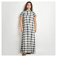 Women Off White And Navy Blue Check Style Jersey Nighty