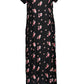 Women Black Floral Print Cotton Rayon Nighty