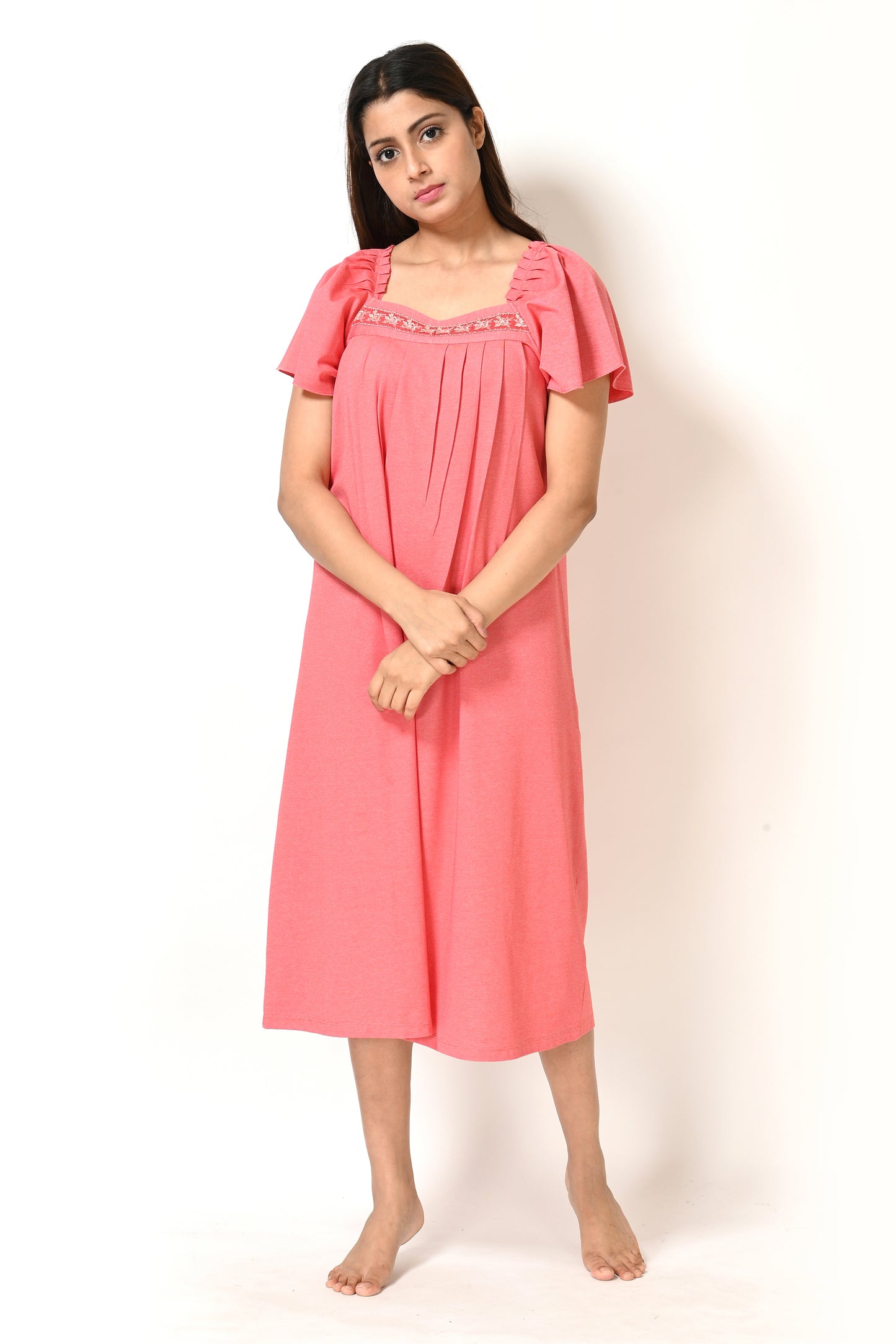 Women Light Orange Short Length Cotton Jersey Nighty