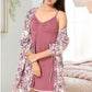 Women Old Rose Pink Jungle Printed Cotton Short Gown and Jersey Spaghetti  Nightwear Set