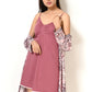 Women Old Rose Pink Jungle Printed Cotton Short Gown and Jersey Spaghetti  Nightwear Set
