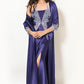 Women Indigo Satin Lever Lace In Cutwork Pattern Bridal Nighty Gown Set