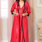 Women Red Satin V Neck Lacy Bridal Nighty Gown Set