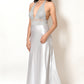 Women Steel Grey Satin V Neck Lacy Bridal Nighty Gown Set