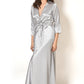 Women Steel Grey Satin V Neck Lacy Bridal Nighty Gown Set
