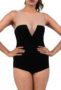Velvet Muse Beige Net Plunge Bodysuit