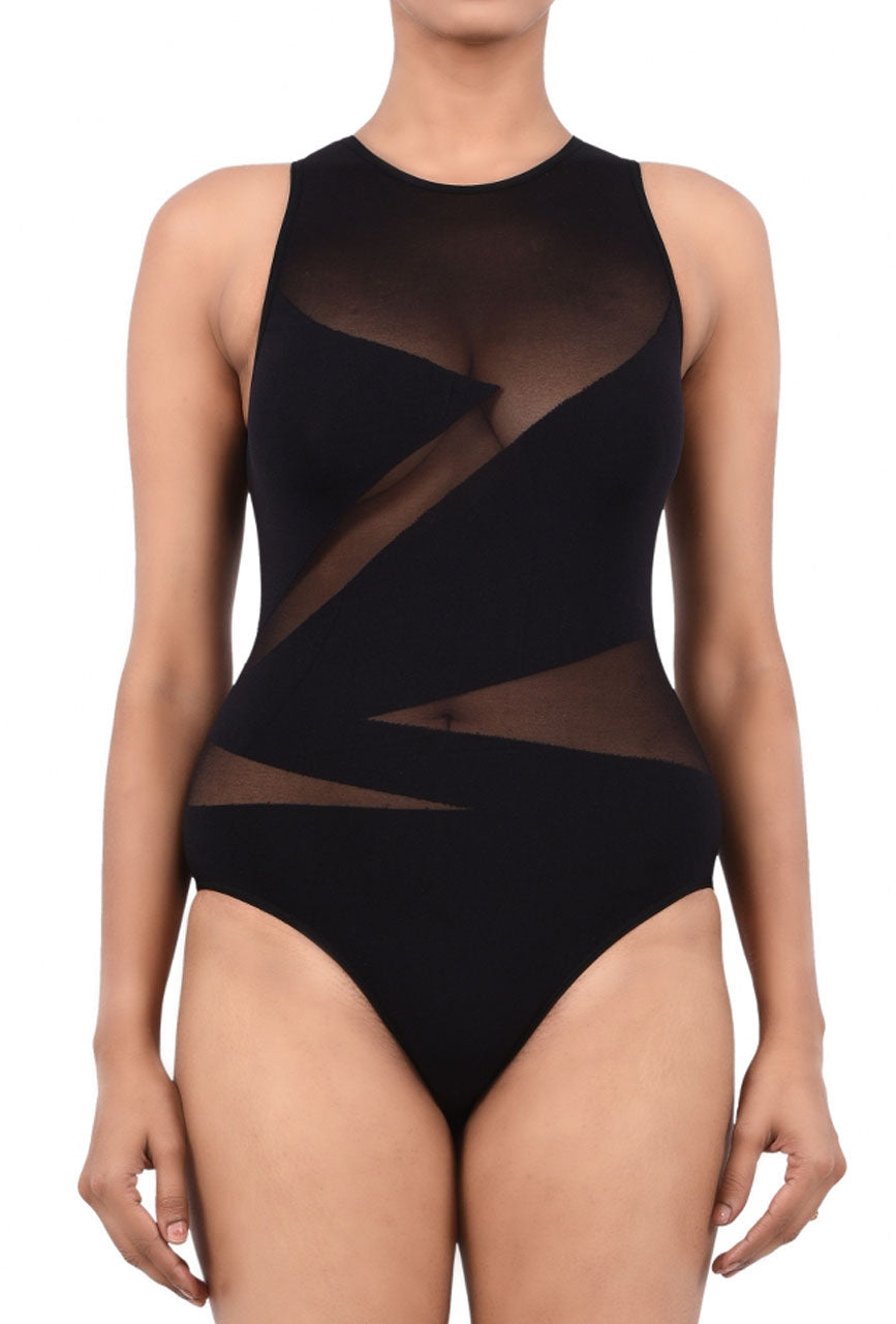 Women Exotic Mesh/Net Bodysuit Black