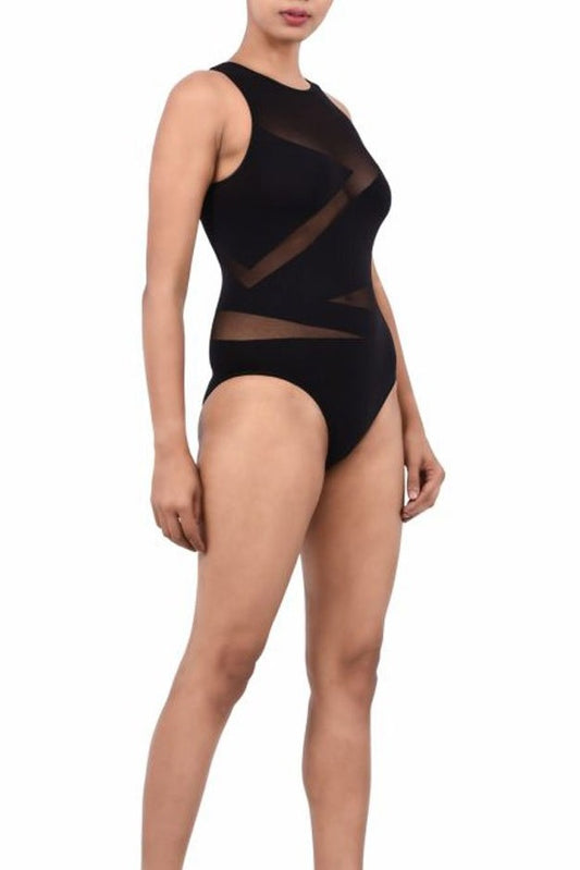 Women Exotic Mesh/Net Bodysuit Black