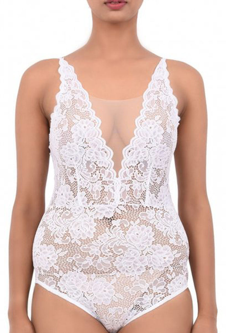Women Exotic Lingerie Lace Bodysuit White