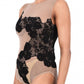 Women Premium Lingerie Lace and Mesh / Net Bodysuit Black