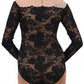 Women Premium Lingerie Full Sleeve Lace Bodysuit Black