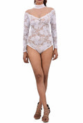 Ivory Fleur Lace Bodysuit with Sheer Mesh Yoke