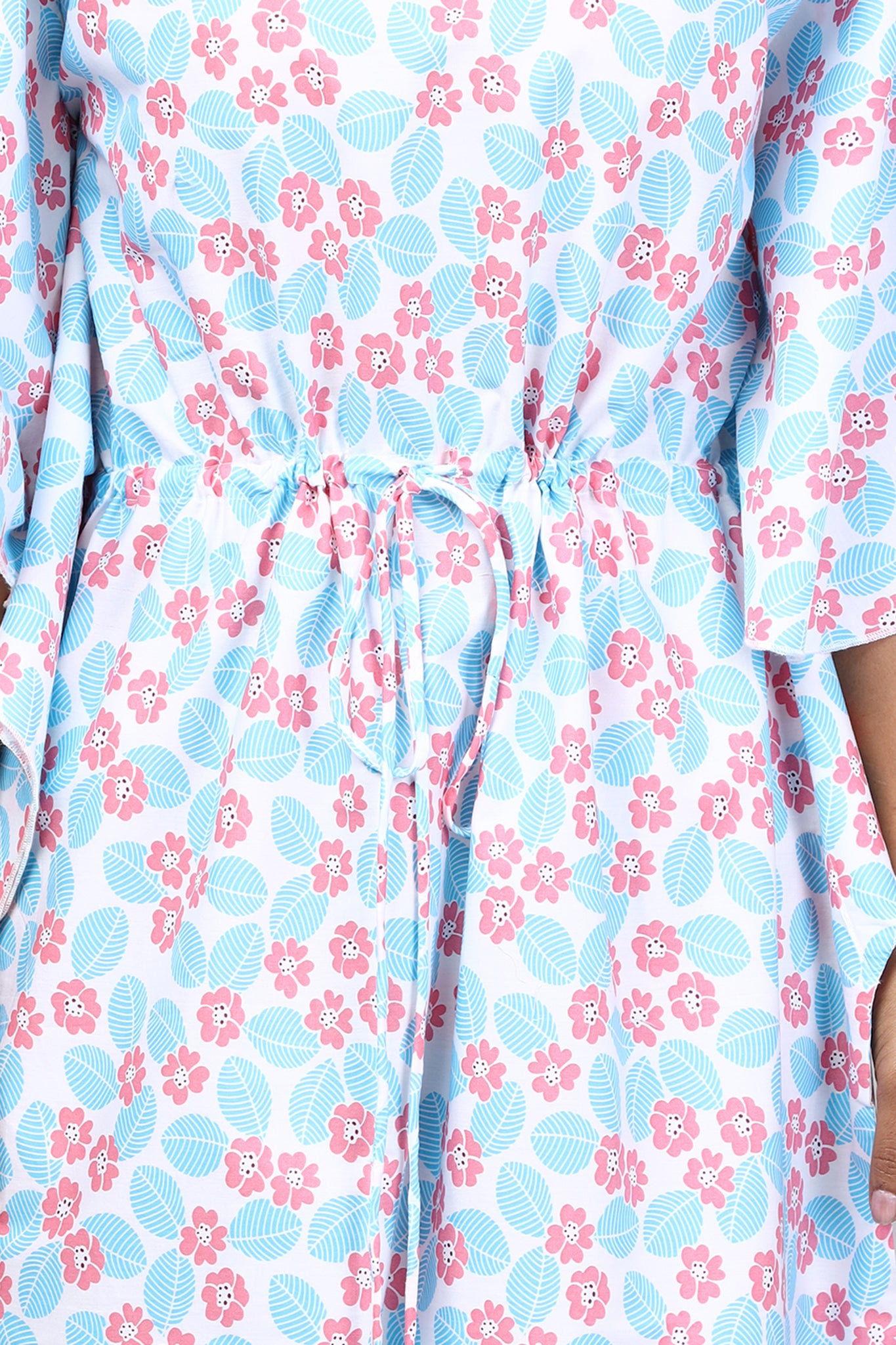 Women Blue Floral Print Cotton Kaftan