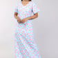 Women Blue Floral Machine Embroidery Cotton Nighty