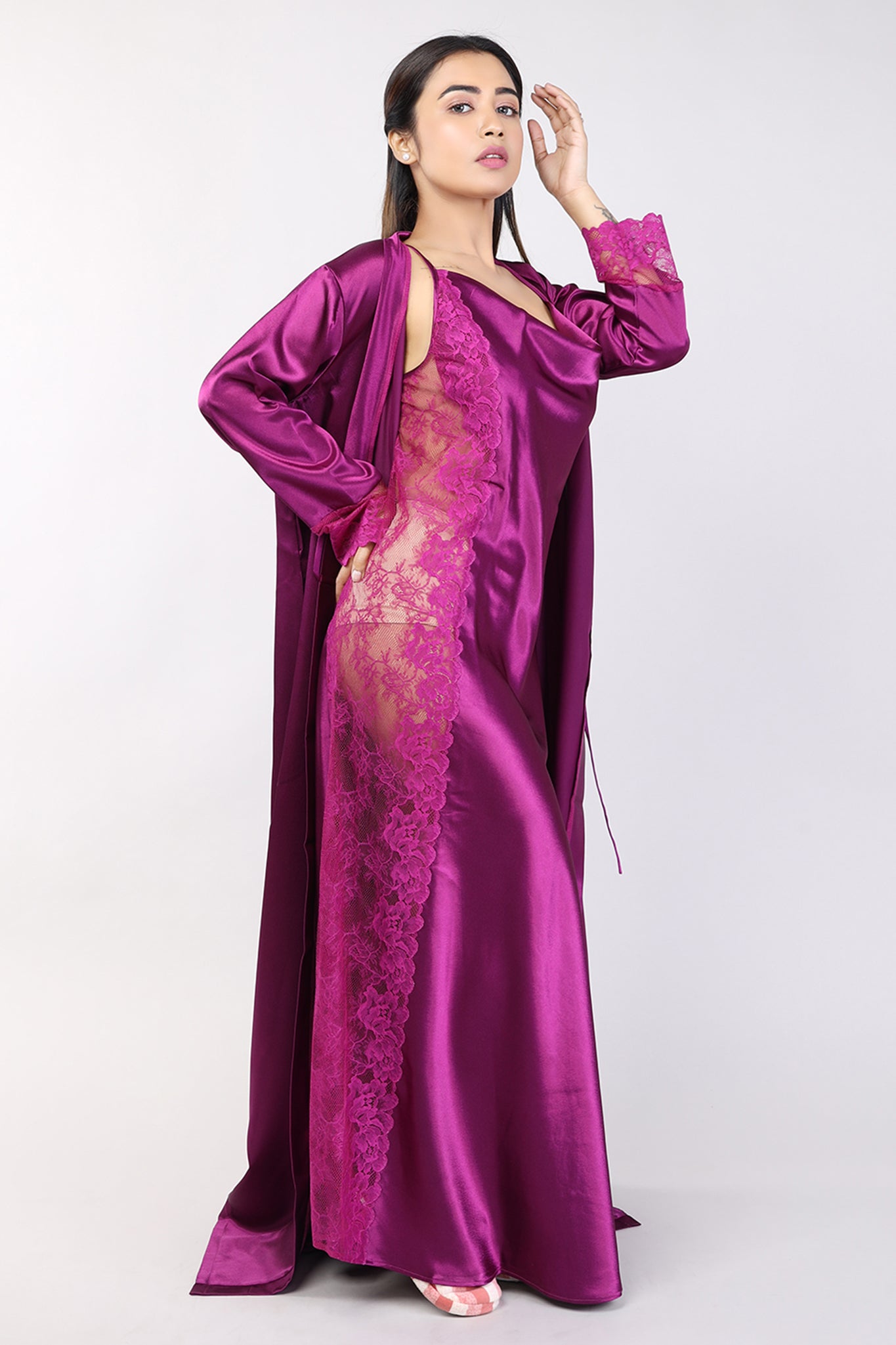 Buy Silk Long Gown nighty night dress red nightwear for girls by Zee at  Best Price In Pakistan | Telemart