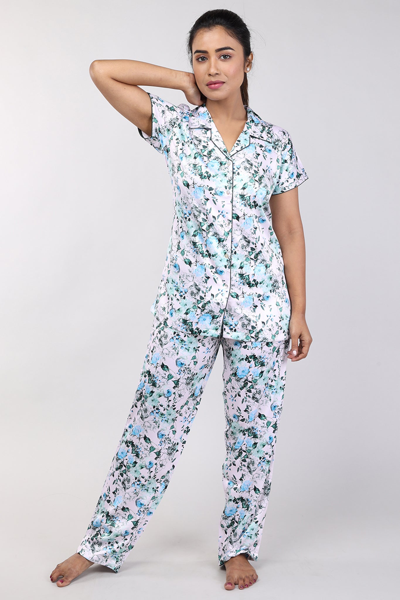 Floral satin night online suit