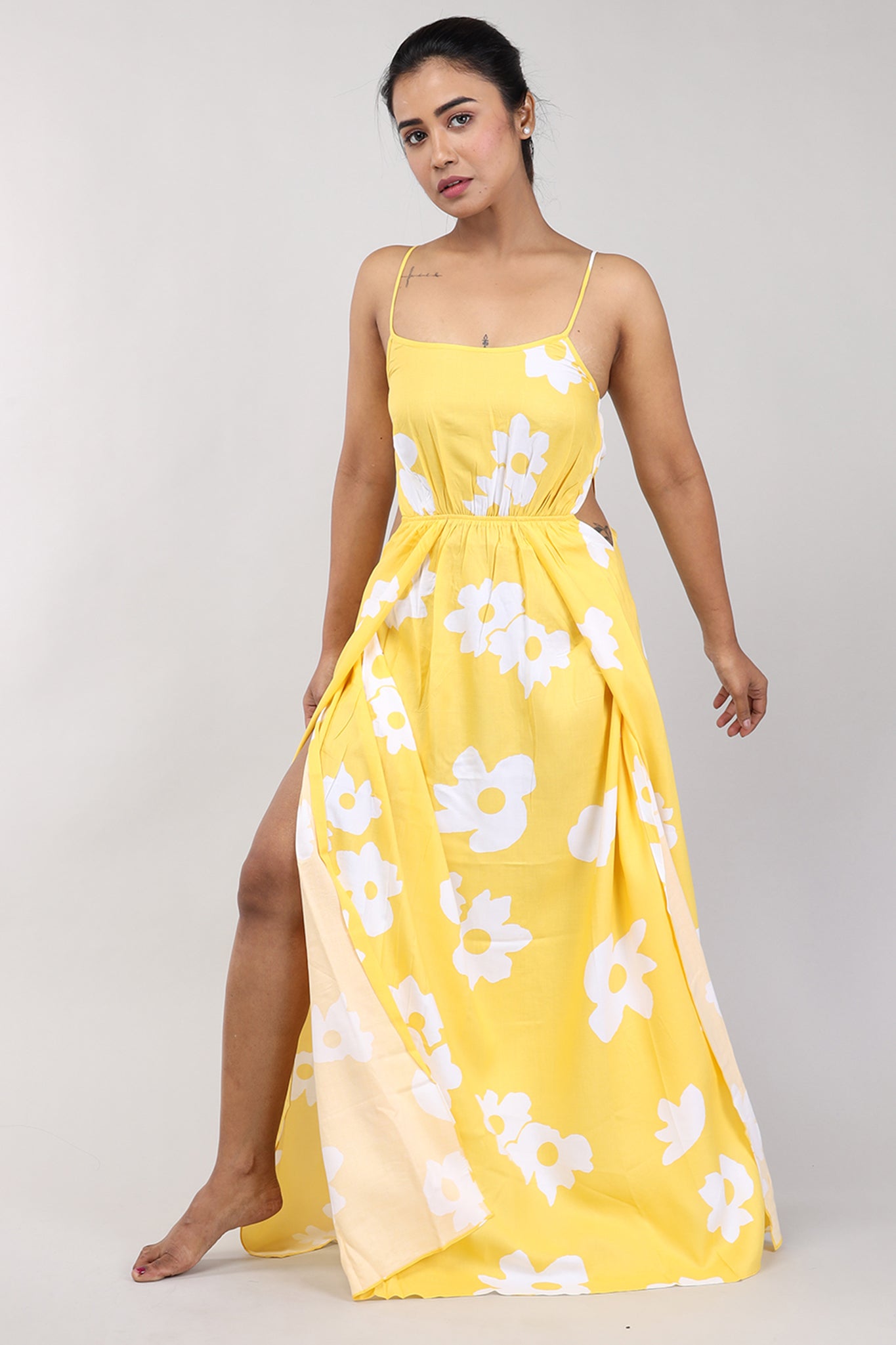 Women Yellow Floral Print Rayon Beach Wear