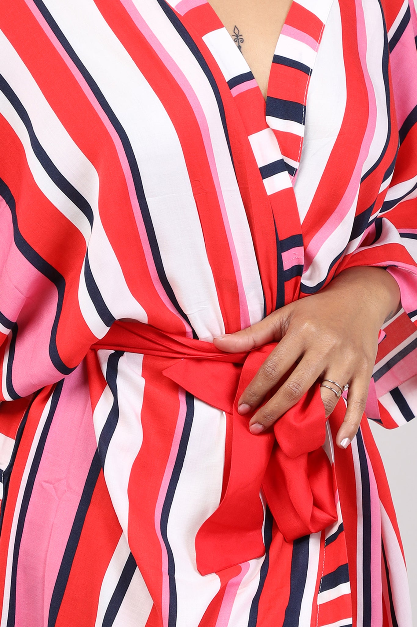 Women Multi-Colour Stripe Rayon House Coat
