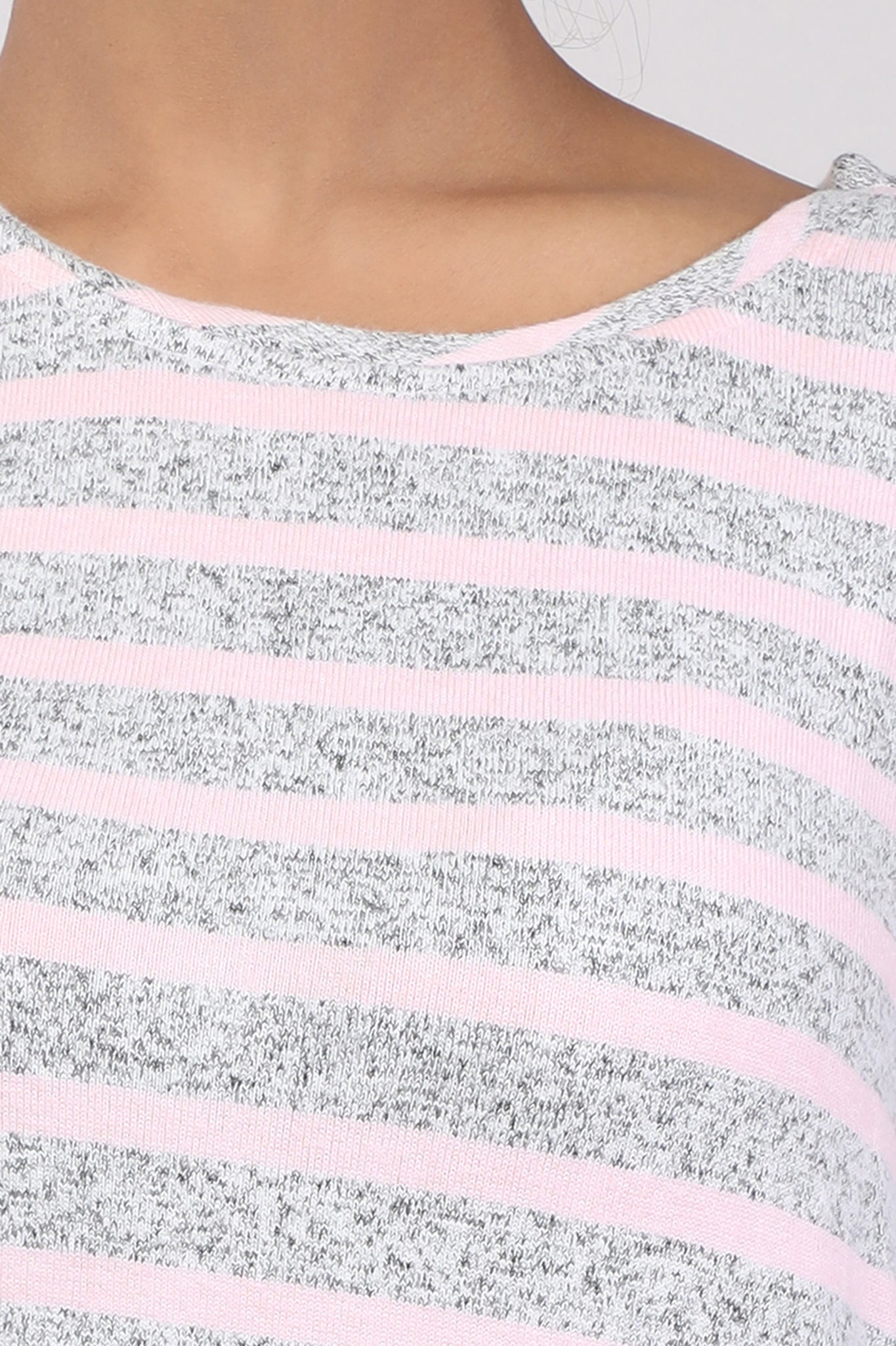 Women Pink Stripes Knitted Winter Night Shirt