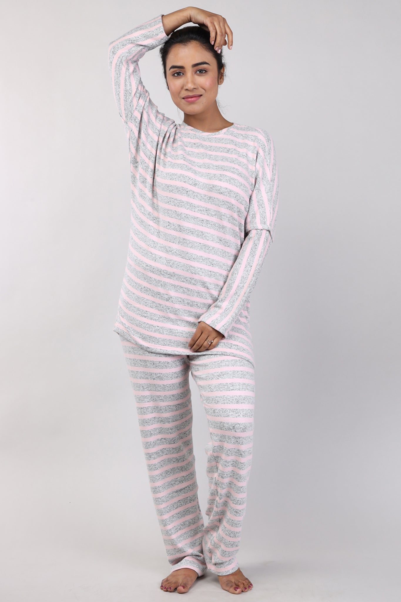 Women Pink Cotton Jersey Top And Pyjama Set