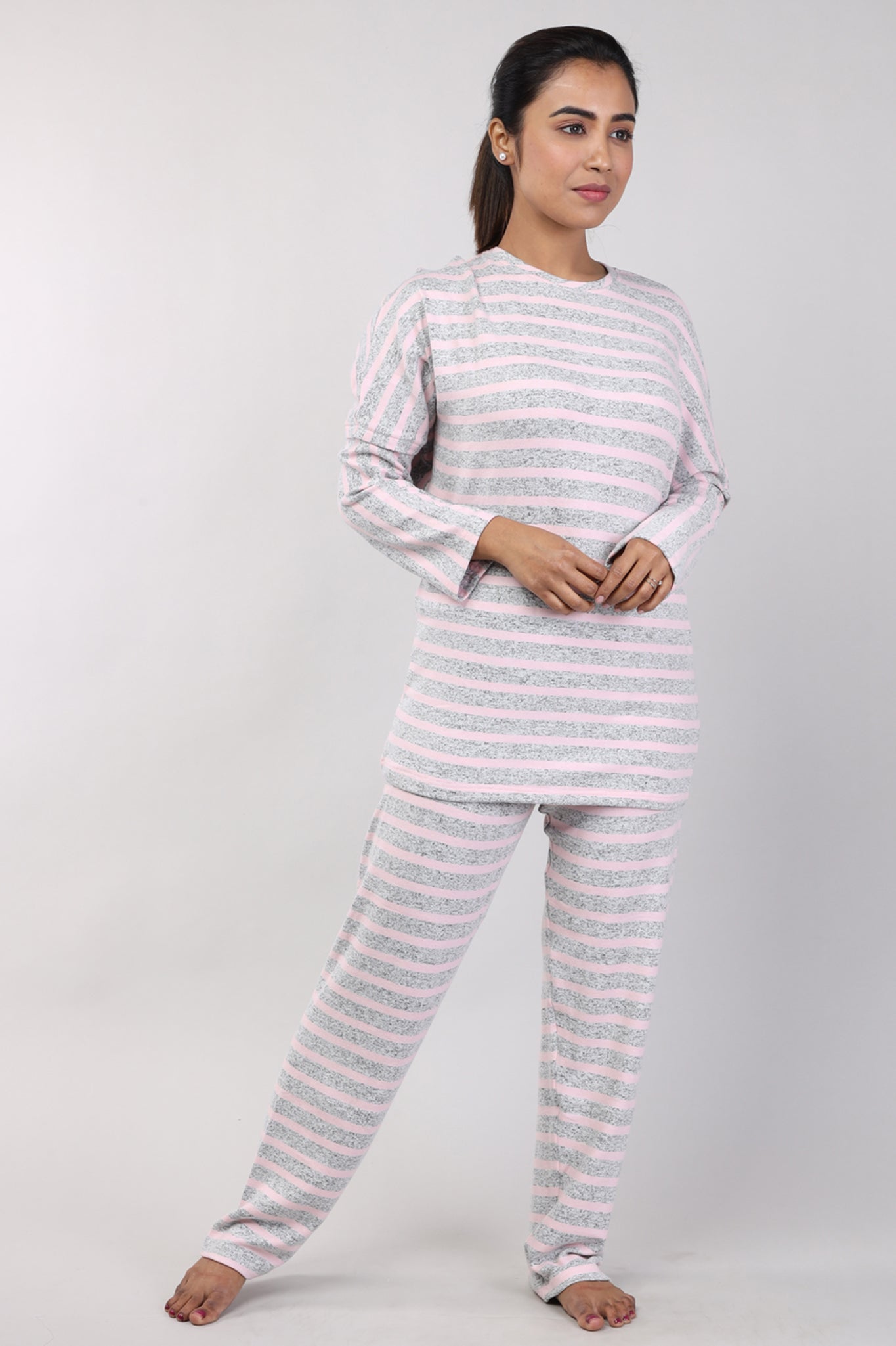 Women Pink Cotton Jersey Top And Pyjama Set