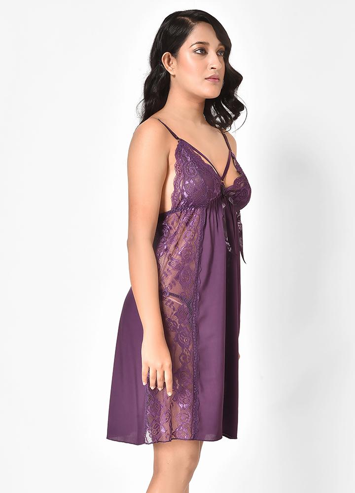 Women Sexy Short Cotton Lace Bedroom Nighty – Free Size